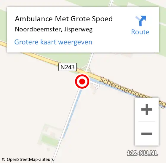 Locatie op kaart van de 112 melding: Ambulance Met Grote Spoed Naar Noordbeemster, Jisperweg op 4 mei 2019 19:10