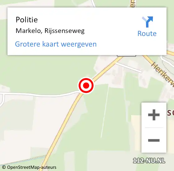 Locatie op kaart van de 112 melding: Politie Markelo, Rijssenseweg op 4 mei 2019 20:45