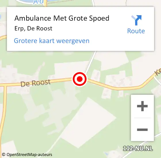 Locatie op kaart van de 112 melding: Ambulance Met Grote Spoed Naar Erp, De Roost op 5 mei 2019 07:54