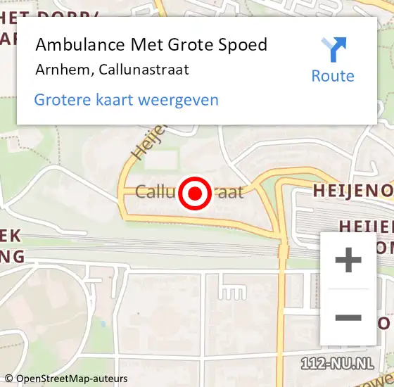 Locatie op kaart van de 112 melding: Ambulance Met Grote Spoed Naar Arnhem, Callunastraat op 5 mei 2019 07:55