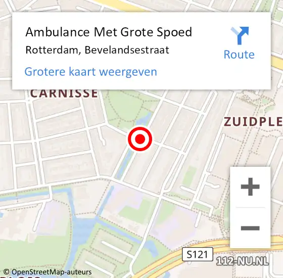 Locatie op kaart van de 112 melding: Ambulance Met Grote Spoed Naar Rotterdam, Bevelandsestraat op 5 mei 2019 09:29