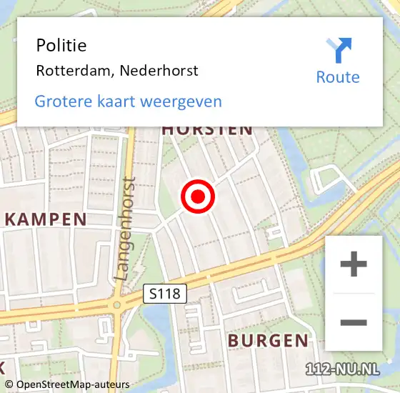 Locatie op kaart van de 112 melding: Politie Rotterdam, Nederhorst op 6 mei 2019 08:07