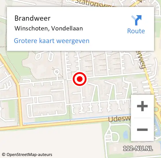 Locatie op kaart van de 112 melding: Brandweer Winschoten, Vondellaan op 6 mei 2019 08:51