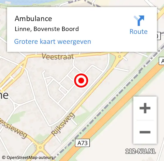Locatie op kaart van de 112 melding: Ambulance Linne, Bovenste Boord op 31 maart 2014 15:19
