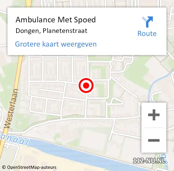 Locatie op kaart van de 112 melding: Ambulance Met Spoed Naar Dongen, Planetenstraat op 6 mei 2019 18:53
