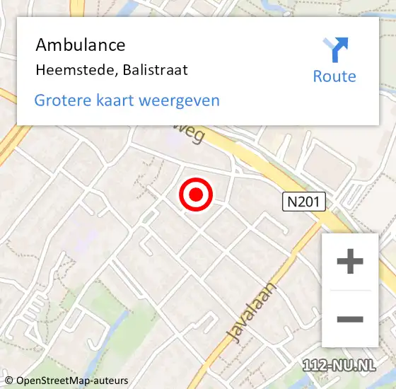 Locatie op kaart van de 112 melding: Ambulance Heemstede, Balistraat op 7 mei 2019 09:48