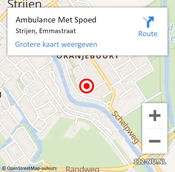 Locatie op kaart van de 112 melding: Ambulance Met Spoed Naar Strijen, Emmastraat op 7 mei 2019 12:15