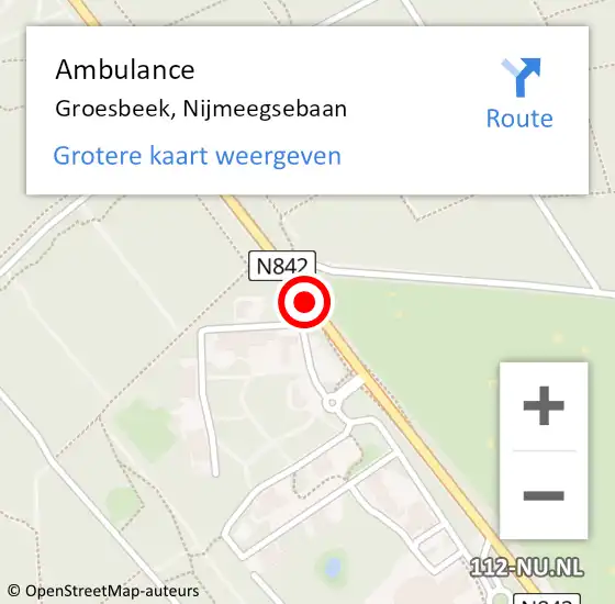 Locatie op kaart van de 112 melding: Ambulance Groesbeek, Nijmeegsebaan op 7 mei 2019 15:43
