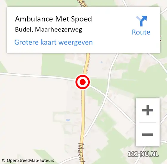 Locatie op kaart van de 112 melding: Ambulance Met Spoed Naar Budel, Maarheezerweg op 7 mei 2019 15:48