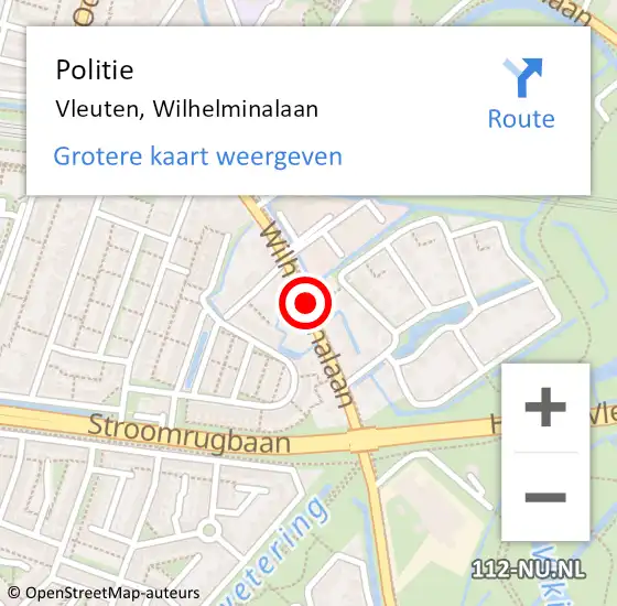 Locatie op kaart van de 112 melding: Politie Vleuten, Wilhelminalaan op 7 mei 2019 16:02