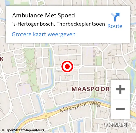 Locatie op kaart van de 112 melding: Ambulance Met Spoed Naar 's-Hertogenbosch, Thorbeckeplantsoen op 8 mei 2019 05:54