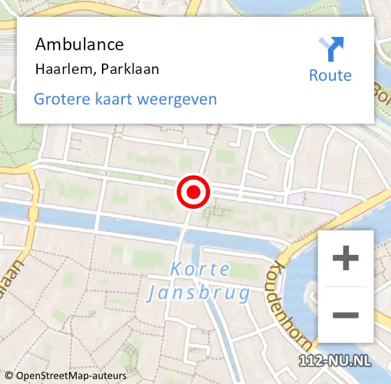 Locatie op kaart van de 112 melding: Ambulance Haarlem, Parklaan op 8 mei 2019 10:25