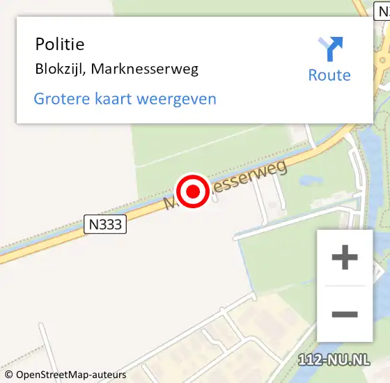 Locatie op kaart van de 112 melding: Politie Blokzijl, Marknesserweg op 8 mei 2019 11:49