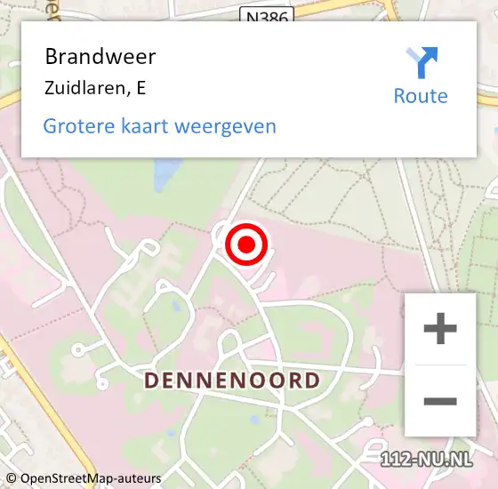 Locatie op kaart van de 112 melding: Brandweer Zuidlaren, E op 8 mei 2019 13:48
