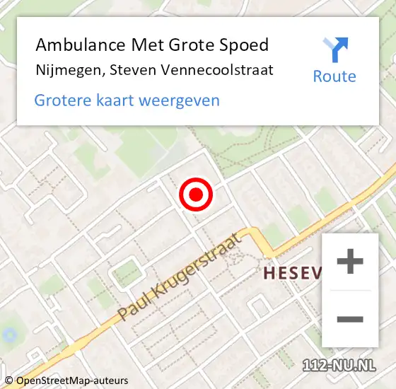 Locatie op kaart van de 112 melding: Ambulance Met Grote Spoed Naar Nijmegen, Steven Vennecoolstraat op 8 mei 2019 14:20