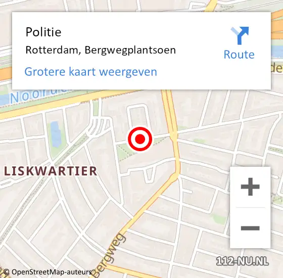 Locatie op kaart van de 112 melding: Politie Rotterdam, Bergwegplantsoen op 8 mei 2019 14:24