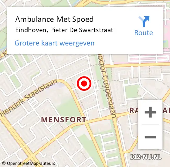 Locatie op kaart van de 112 melding: Ambulance Met Spoed Naar Eindhoven, Pieter de Swartstraat op 8 mei 2019 15:51