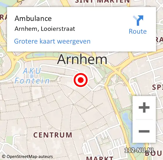 Locatie op kaart van de 112 melding: Ambulance Arnhem, Looierstraat op 8 mei 2019 16:05