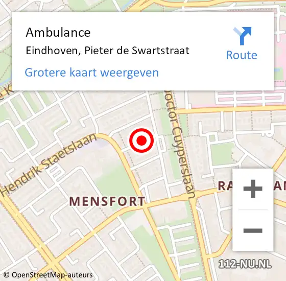 Locatie op kaart van de 112 melding: Ambulance Eindhoven, Pieter de Swartstraat op 8 mei 2019 16:10