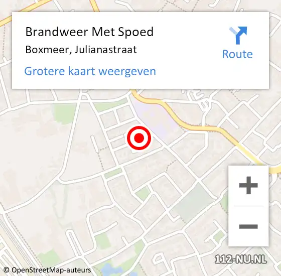 Locatie op kaart van de 112 melding: Brandweer Met Spoed Naar Boxmeer, Julianastraat op 8 mei 2019 23:52