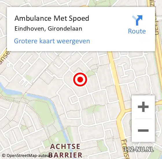 Locatie op kaart van de 112 melding: Ambulance Met Spoed Naar Eindhoven, Girondelaan op 9 mei 2019 04:49