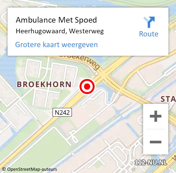 Locatie op kaart van de 112 melding: Ambulance Met Spoed Naar Heerhugowaard, Westerweg op 9 mei 2019 07:48