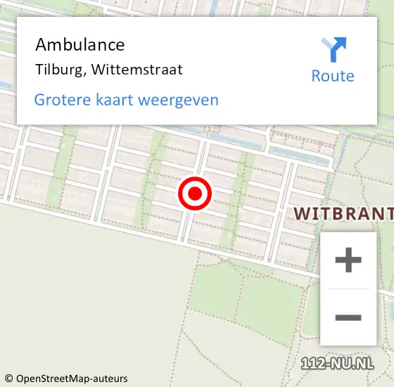 Locatie op kaart van de 112 melding: Ambulance Tilburg, Wittemstraat op 9 mei 2019 08:50