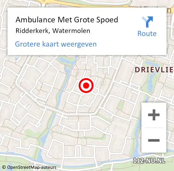 Locatie op kaart van de 112 melding: Ambulance Met Grote Spoed Naar Ridderkerk, Watermolen op 9 mei 2019 11:24