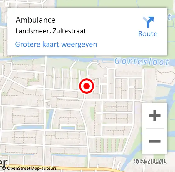 Locatie op kaart van de 112 melding: Ambulance Landsmeer, Zultestraat op 9 mei 2019 16:45