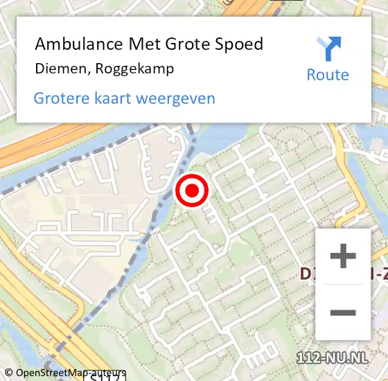 Locatie op kaart van de 112 melding: Ambulance Met Grote Spoed Naar Diemen, Roggekamp op 31 maart 2014 20:22