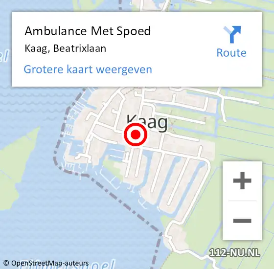 Locatie op kaart van de 112 melding: Ambulance Met Spoed Naar Kaag, Beatrixlaan op 10 mei 2019 00:09