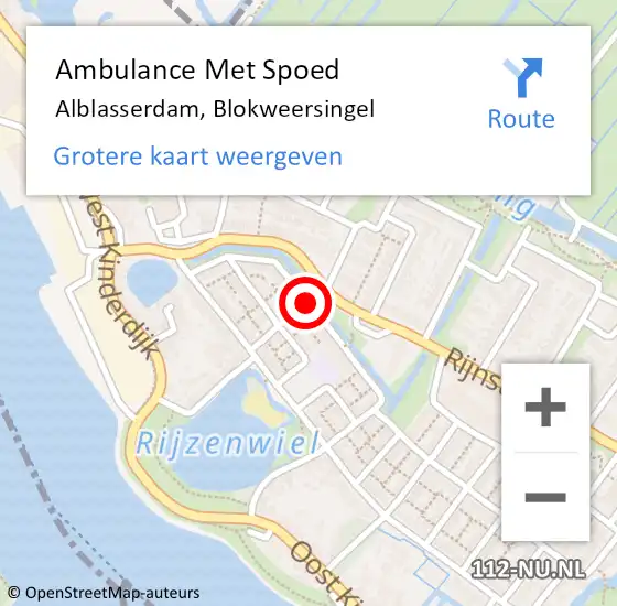 Locatie op kaart van de 112 melding: Ambulance Met Spoed Naar Alblasserdam, Blokweersingel op 10 mei 2019 06:25