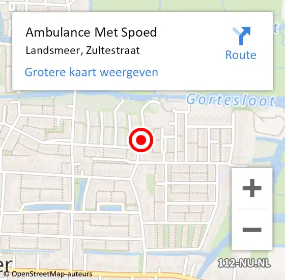 Locatie op kaart van de 112 melding: Ambulance Met Spoed Naar Landsmeer, Zultestraat op 10 mei 2019 07:12