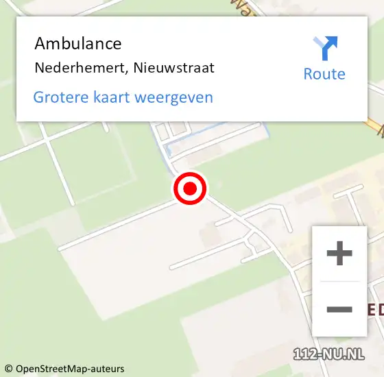Locatie op kaart van de 112 melding: Ambulance Nederhemert, Nieuwstraat op 10 mei 2019 08:41