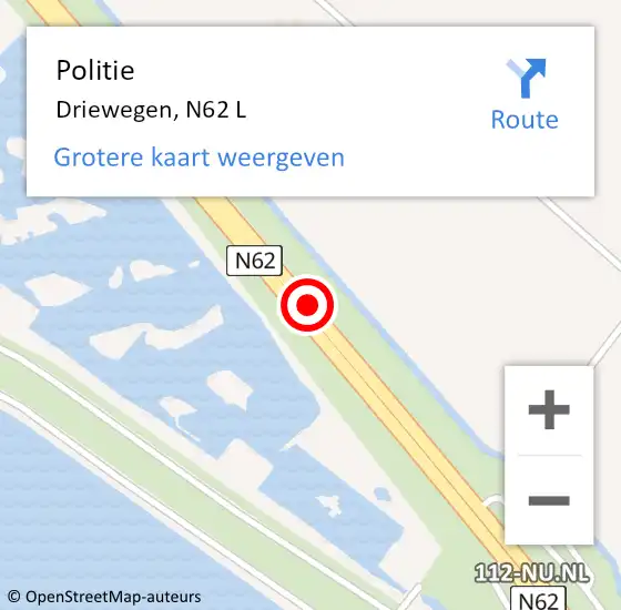 Locatie op kaart van de 112 melding: Politie Driewegen, N62 L op 10 mei 2019 11:52