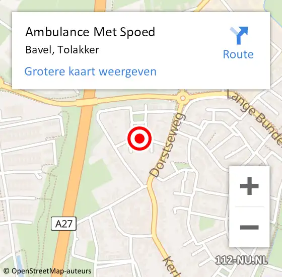Locatie op kaart van de 112 melding: Ambulance Met Spoed Naar Bavel, Tolakker op 10 mei 2019 15:43