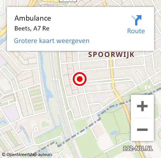 Locatie op kaart van de 112 melding: Ambulance Beets, A7 Re op 10 mei 2019 17:24