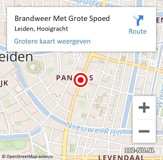 Locatie op kaart van de 112 melding: Brandweer Met Grote Spoed Naar Leiden, Hooigracht op 10 mei 2019 23:46