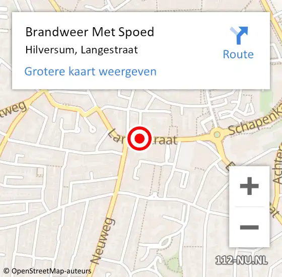 Locatie op kaart van de 112 melding: Brandweer Met Spoed Naar Hilversum, Langestraat op 11 mei 2019 00:55