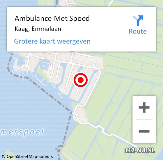 Locatie op kaart van de 112 melding: Ambulance Met Spoed Naar Kaag, Emmalaan op 11 mei 2019 04:41