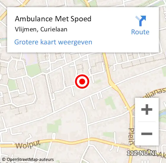 Locatie op kaart van de 112 melding: Ambulance Met Spoed Naar Vlijmen, Curielaan op 11 mei 2019 09:11