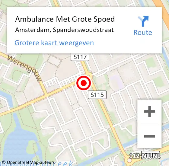 Locatie op kaart van de 112 melding: Ambulance Met Grote Spoed Naar Amsterdam, Spanderswouderstraat op 11 mei 2019 11:02