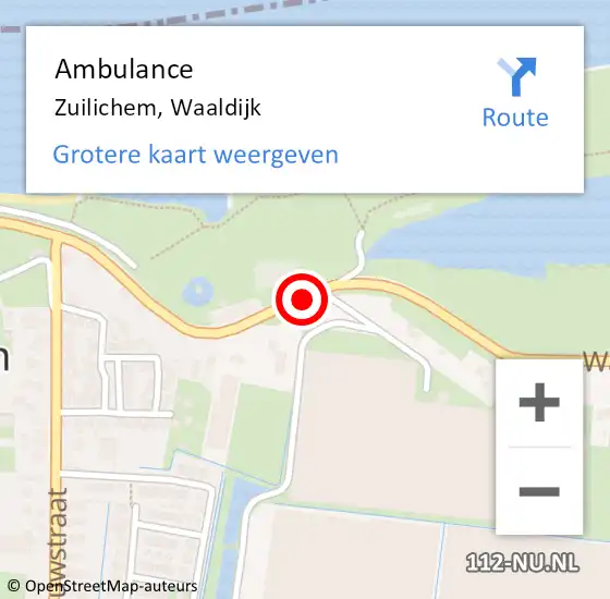 Locatie op kaart van de 112 melding: Ambulance Zuilichem, Waaldijk op 11 mei 2019 11:39