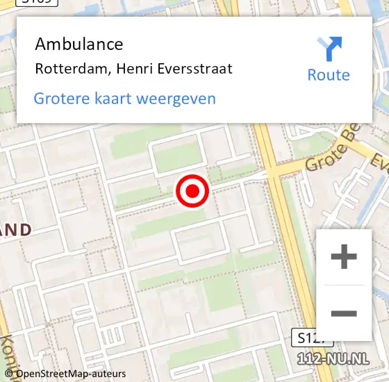 Locatie op kaart van de 112 melding: Ambulance Rotterdam, Henri Eversstraat op 11 mei 2019 13:52