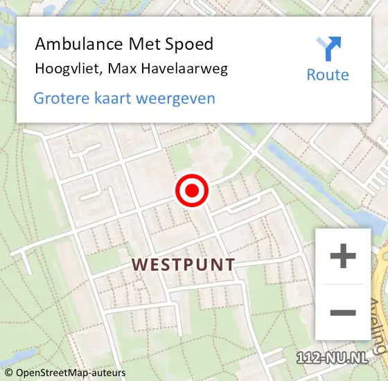 Locatie op kaart van de 112 melding: Ambulance Met Spoed Naar Hoogvliet, Max Havelaarweg op 11 mei 2019 17:33
