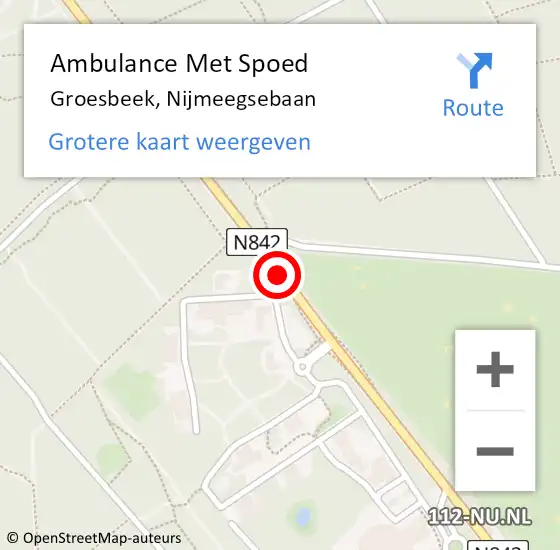 Locatie op kaart van de 112 melding: Ambulance Met Spoed Naar Groesbeek, Nijmeegsebaan op 11 mei 2019 20:45