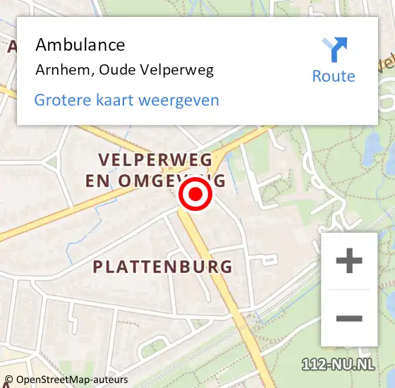 Locatie op kaart van de 112 melding: Ambulance Arnhem, Oude Velperweg op 11 mei 2019 21:06