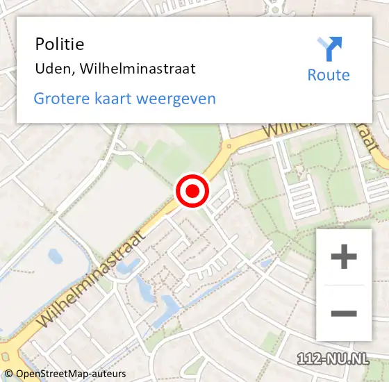 Locatie op kaart van de 112 melding: Politie Uden, Wilhelminastraat op 12 mei 2019 02:11