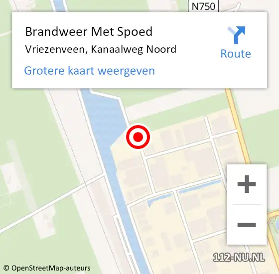 Locatie op kaart van de 112 melding: Brandweer Met Spoed Naar Vriezenveen, Kanaalweg Noord op 12 mei 2019 04:28