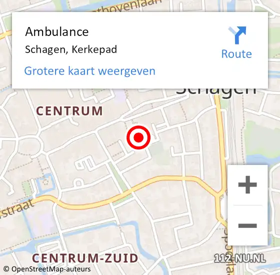 Locatie op kaart van de 112 melding: Ambulance Schagen, Kerkepad op 12 mei 2019 05:08